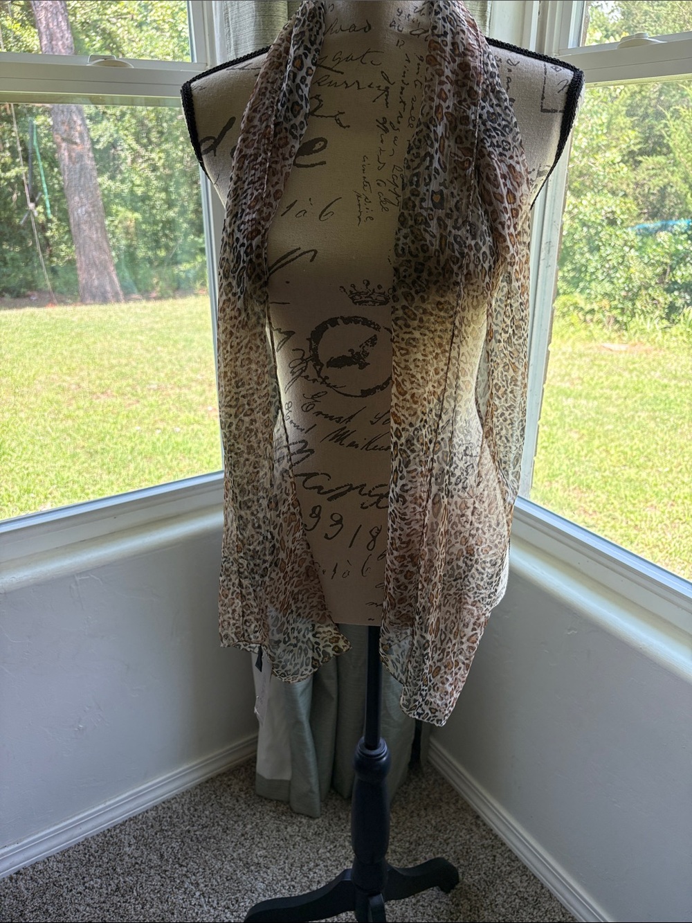 Vintage sears with tag Sheer Leopard Print Scarf Wrap - Neutral Tones